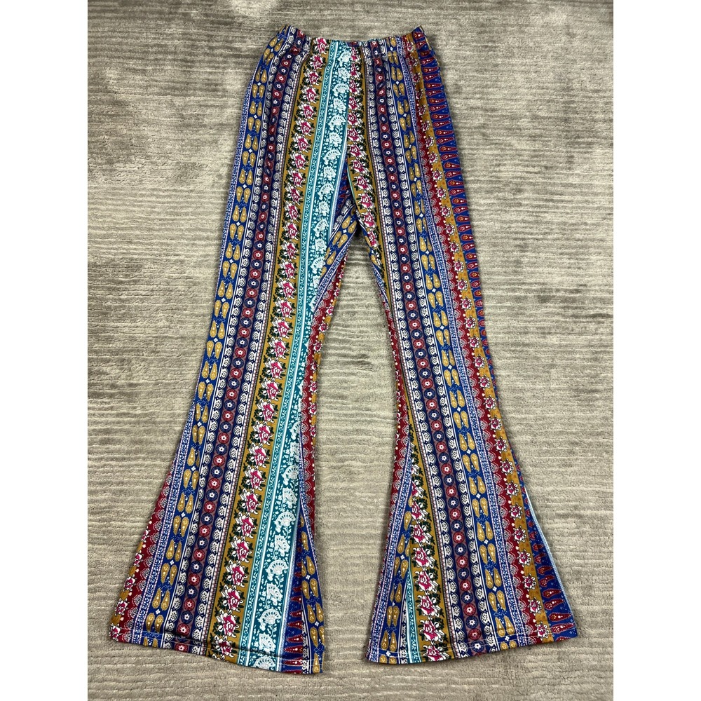Unbranded Flare Pants Womens M Multicolor Patchwork Bohemian Bell Bottom Floral